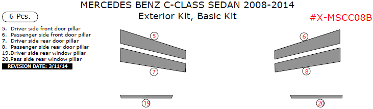 Mercedes C-Class 2008, 2009, 2010, 2011, 2012, 2013, 2014, Basic Exterior Kit (Sedan Only), 6 Pcs. dash trim kits options