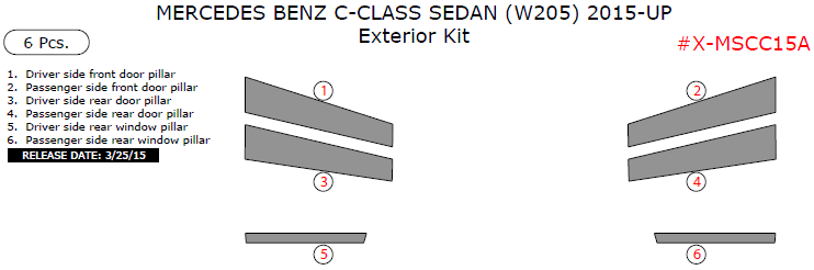 Mercedes C-Class 2015, 2016, 2017, 2018, Exterior Kit (Sedan Only), 6 Pcs. dash trim kits options
