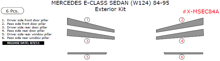 Mercedes E-Class 1984, 1985, 1986, 1987, 1988, 1989, 1990, 1991, 1992, 1993, 1994, 1995, Exterior Kit (W124 Sedan Only), 6 Pcs. dash trim kits options