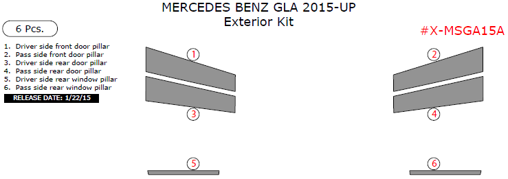Mercedes GLA 2015, 2016, 2017, 2018, 2019, 2020, Exterior Kit, 6 Pcs. dash trim kits options