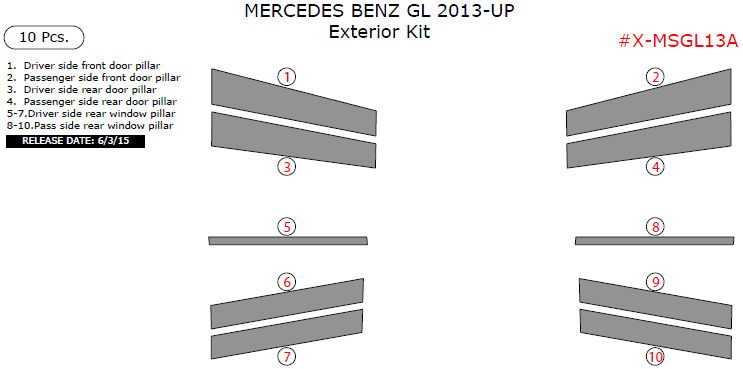 Mercedes GL Class 2013, 2014, 2015, Exterior Kit, 10 Pcs. dash trim kits options