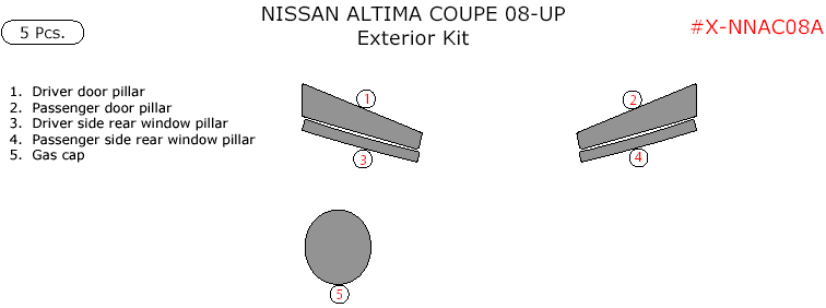 Nissan Altima Coupe 2008, 2009, 2010, 2011, 2012, 2013, Exterior Kit, 5 Pcs. dash trim kits options