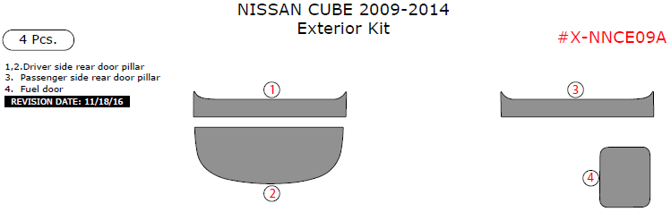 Nissan Cube 2009, 2010, 2011, 2012, 2013, 2014, Exterior Kit, 4 Pcs. dash trim kits options