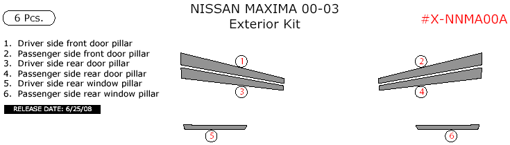 Nissan Maxima 2000, 2001, 2002, 2003, Exterior Kit, 6 Pcs. dash trim kits options