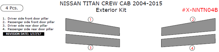 Nissan Titan Crew Cab 2004, 2005, 2006, 2007, 2008, 2009, 2010, 2011, 2012, 2013, 2014, 2015, Exterior Kit, 4 Pcs. dash trim kits options