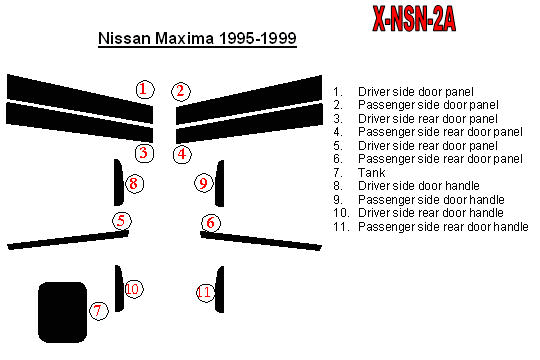 Nissan Maxima 1995, 1996, 1997, 1998, 1999, Exterior Trim Kit, 11 Pcs. dash trim kits options