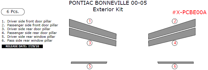 Pontiac Bonneville 2000, 2001, 2002, 2003, 2004, 2005, Exterior Kit, 6 Pcs. dash trim kits options