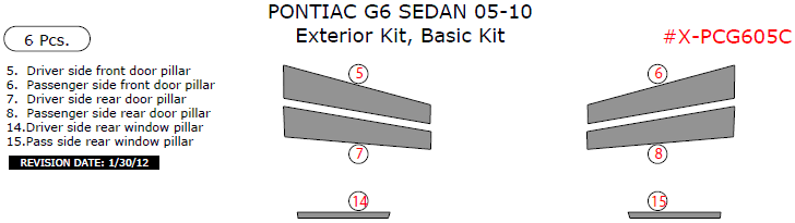 Pontiac G6 2005, 2006, 2007, 2008, 2009, 2010, Basic Exterior Kit (Sedan Only), 6 Pcs. dash trim kits options