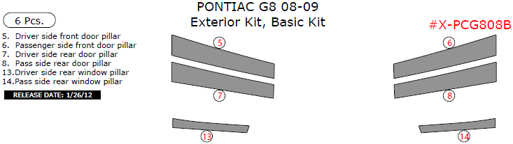 Pontiac G8 2008-2009, Basic Exterior Kit, 6 Pcs. dash trim kits options