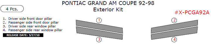 Pontiac Grand Am 1992, 1993, 1994, 1995, 1996, 1997, 1998, Exterior Kit (Coupe Only), 4 Pcs. dash trim kits options