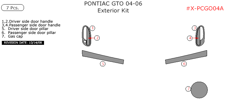 Pontiac GTO 2004, 2005, 2006, Exterior Kit, 7 Pcs. dash trim kits options