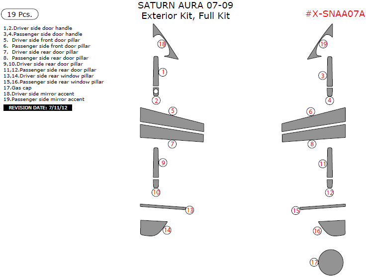Saturn Aura 2007, 2008, 2009, Exterior Kit, Full Interior Kit, 19 Pcs. dash trim kits options
