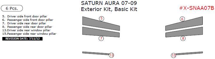 Saturn Aura 2007, 2008, 2009, Basic Exterior Kit, 6 Pcs. dash trim kits options