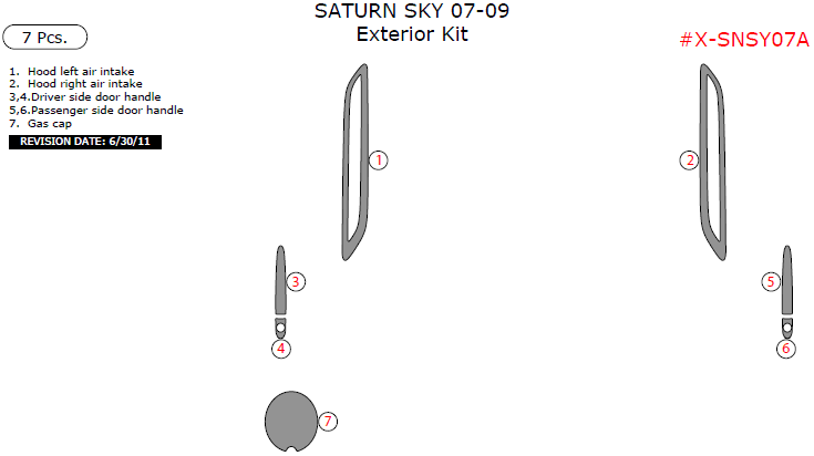 Saturn Sky 2007, 2008, 2009, Exterior Kit, 7 Pcs. dash trim kits options