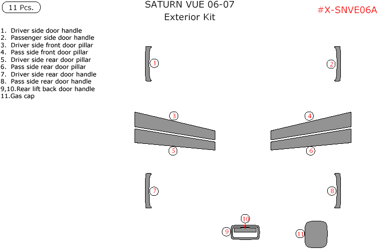Saturn Vue 2006-2007, Exterior Kit, 11 Pcs. dash trim kits options