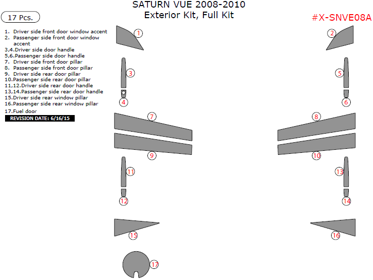Saturn Vue 2008, 2009, 2010, Exterior Kit, 17 Pcs. dash trim kits options