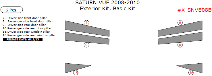 Saturn Vue 2008, 2009, 2010, Basic Exterior Kit, 6 Pcs. dash trim kits options
