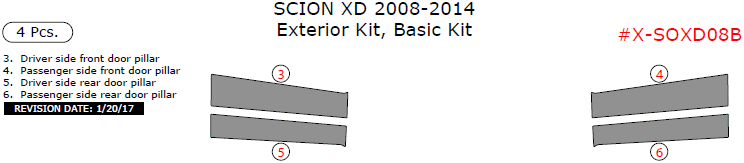 Scion xD 2008, 2009, 2010, 2011, 2012, 2013, 2014, Basic Exterior Kit, 4 Pcs. dash trim kits options
