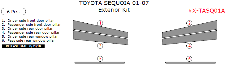 Toyota Sequoia 2001, 2002, 2003, 2004, 2005, 2006, 2007, Exterior Kit, 6 Pcs. dash trim kits options