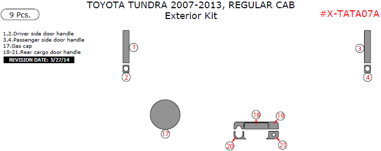 Toyota Tundra 2007, 2008, 2009, 2010, 2011, 2012, 2013, Exterior Kit, Regular Cab, 9 Pcs. dash trim kits options