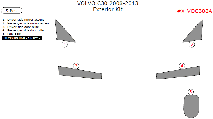 Volvo C30 2008, 2009, 2010, 2011, 2012, 2013, Exterior Kit, 5 Pcs. dash trim kits options