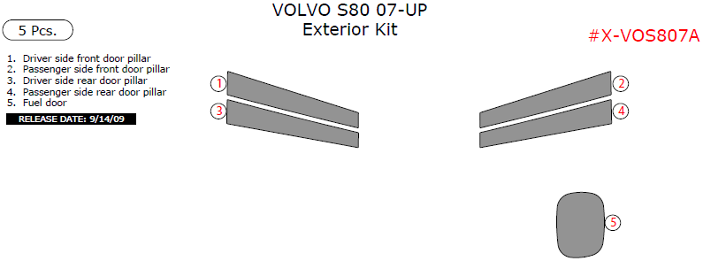 Volvo S80 2007, 2008, 2009, 2010, 2011, Exterior Kit, 5 Pcs. dash trim kits options